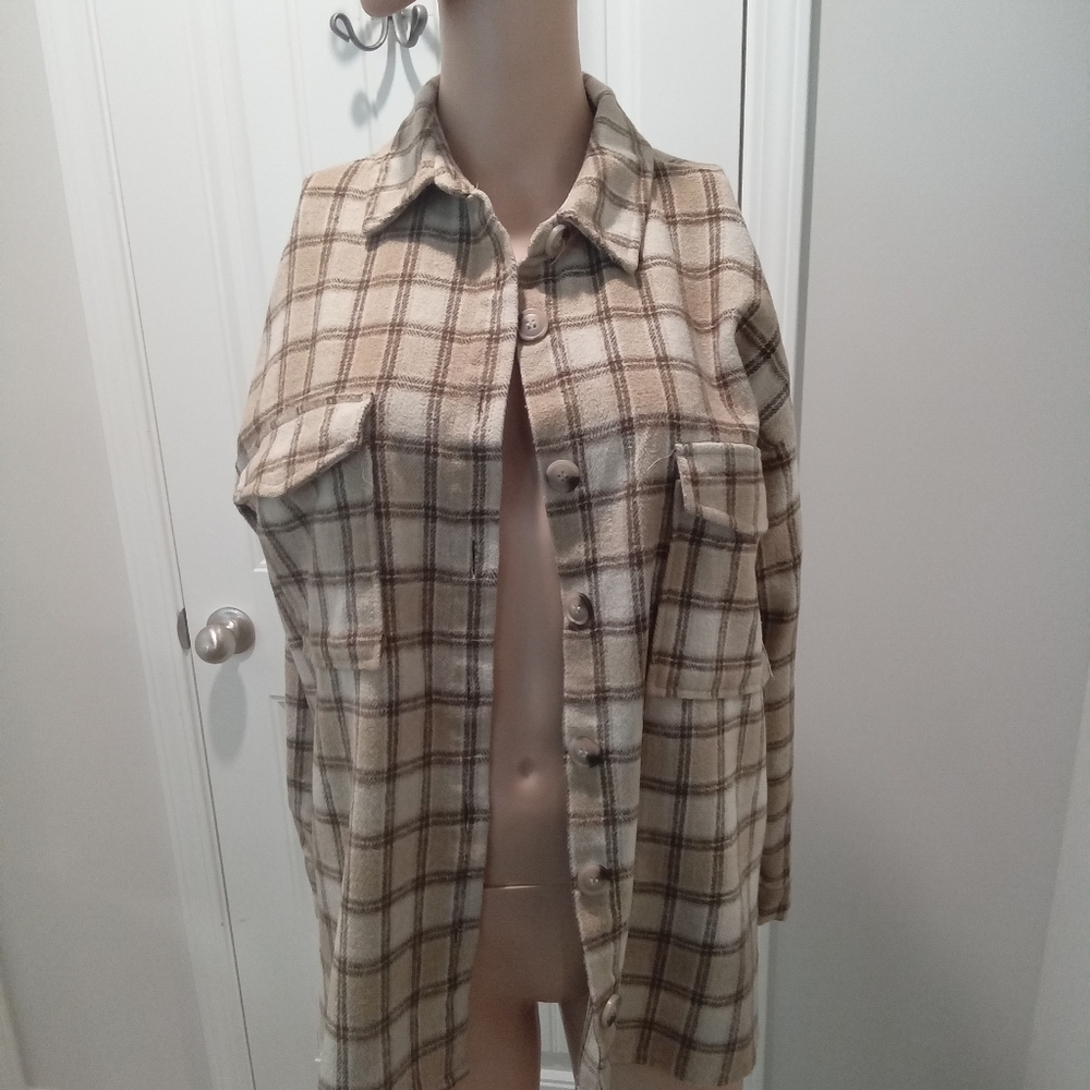 Papermoon Size S. Plaid Tan Women's Shirt Jacket/shacket